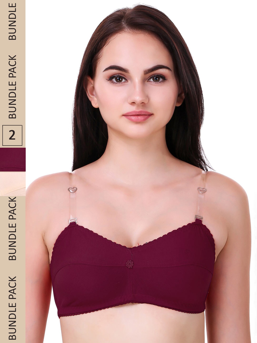 

Piylu Pack Of 2 Medium Coverage Cotton Everyday Bra, Maroon
