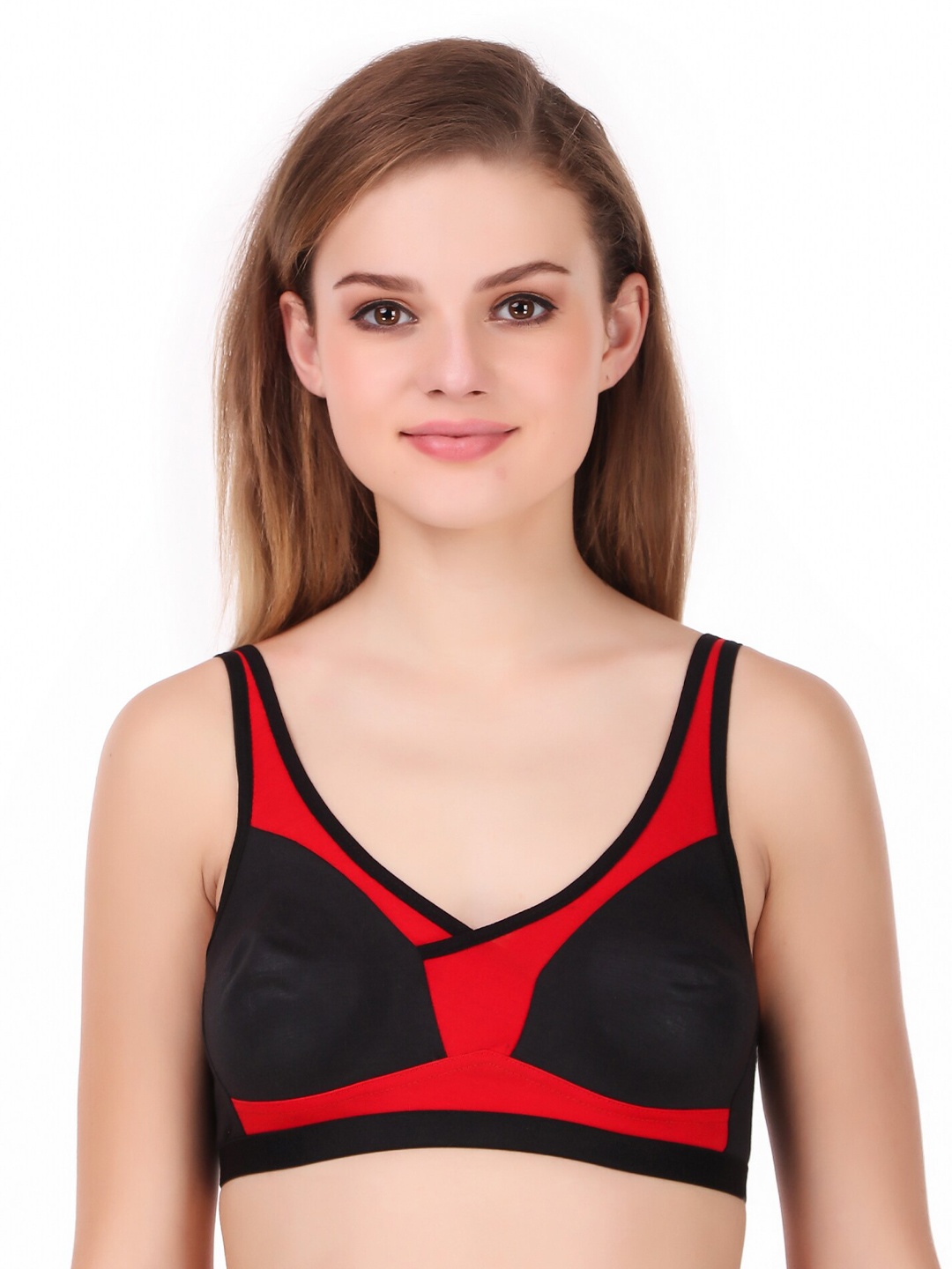 

Piylu Colourblocked Medium Coverage Cotton T-Shirt Bra, Black