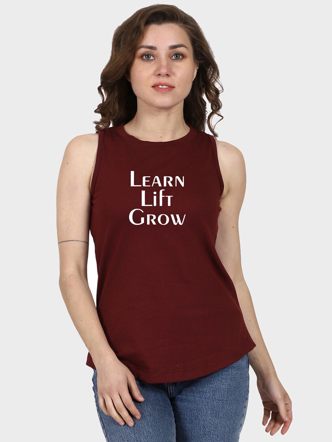 T-SHIRT TRUCK Typography Printed Cotton T-shirts, Maroon