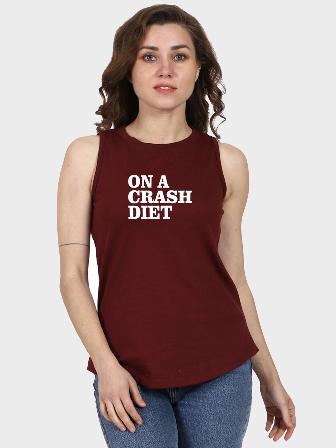 

T-SHIRT TRUCK Typography Printed Cotton T-shirts, Maroon