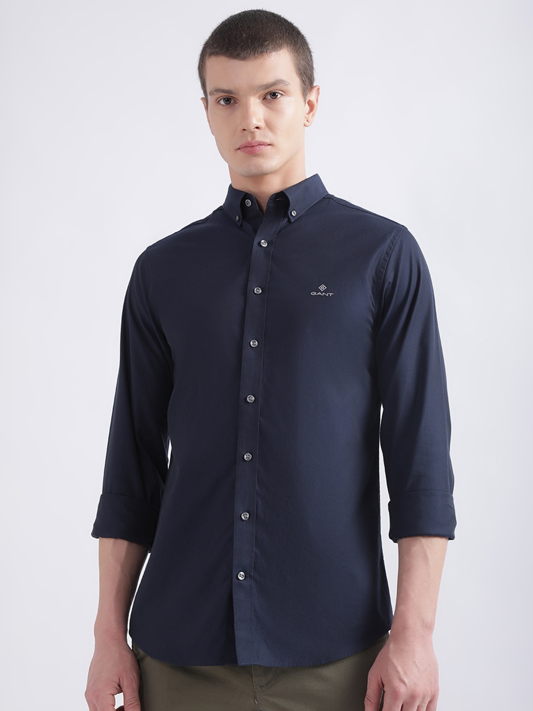 

GANT Comfort Slim Fit Button-Down Collar Cotton Casual Shirt, Navy blue