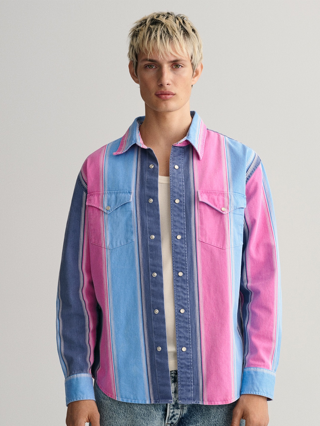 

GANT Relaxed Fit Vertical Striped Casual Shirt, Pink