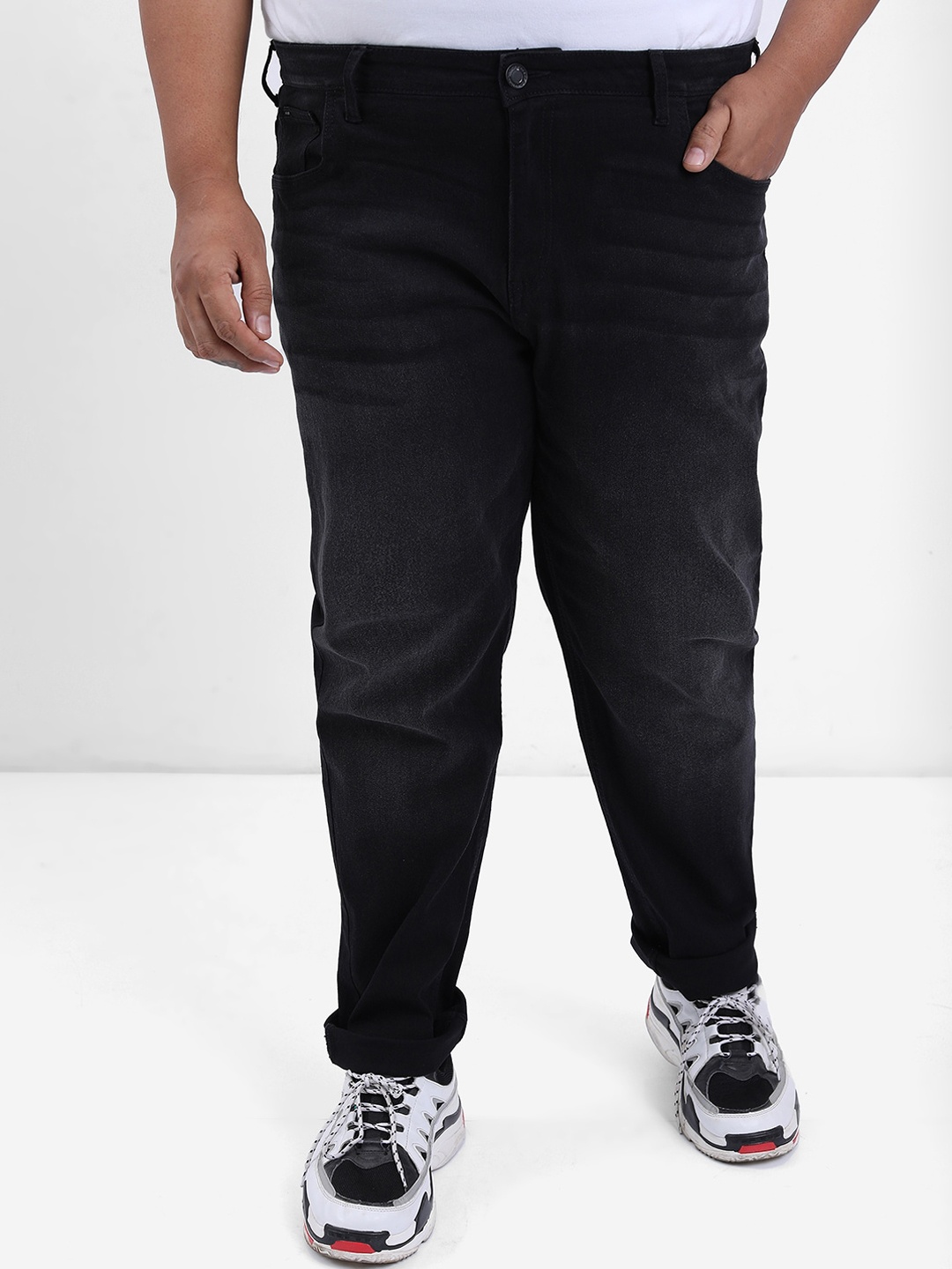 

HIGHLANDER Plus Size Men Mid-Rise Slim Fit Stretchable Jeans, Black