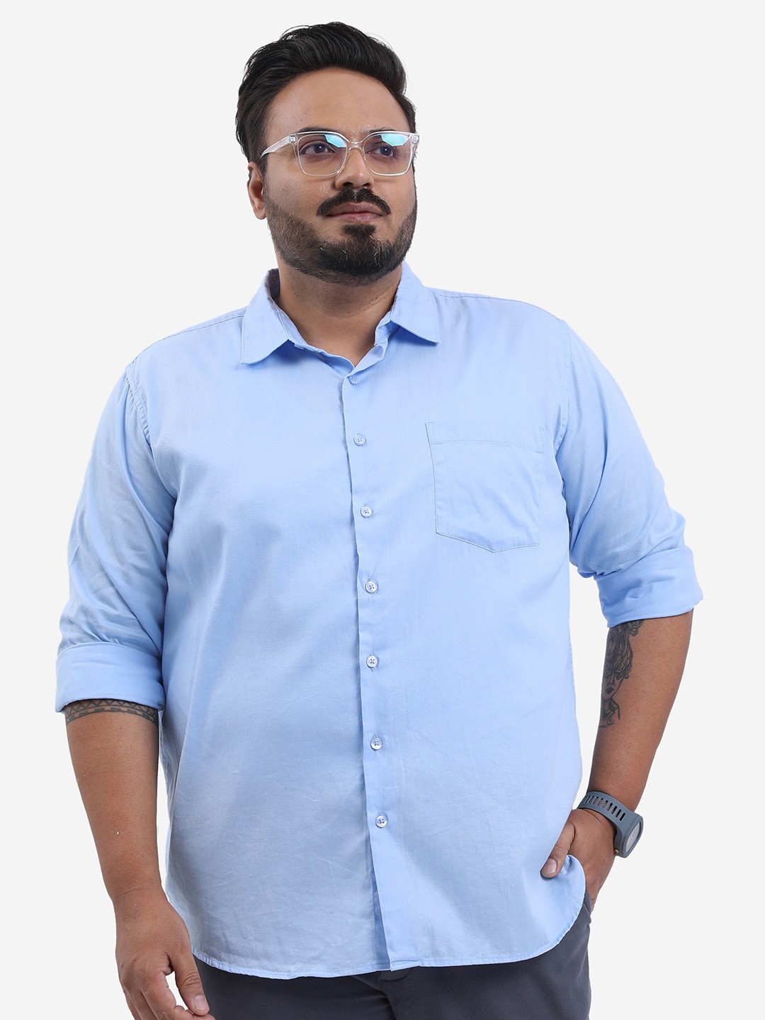 

HIGHLANDER Plus Size Spread Collar Cotton Shirt, Blue