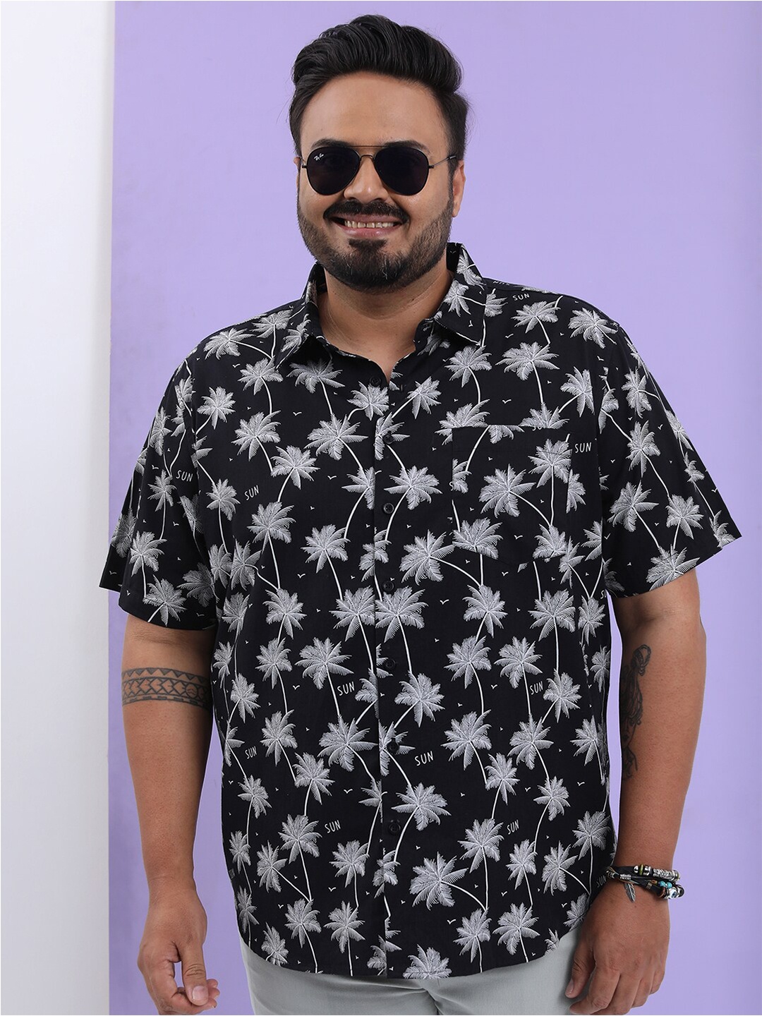 

HIGHLANDER Plus Size Floral Printed Cotton Shirt, Black