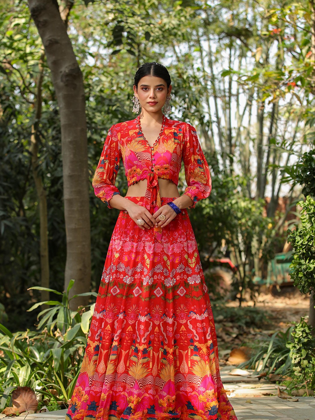

SCAKHI Printed Ready to Wear Lehenga & Choli, Orange