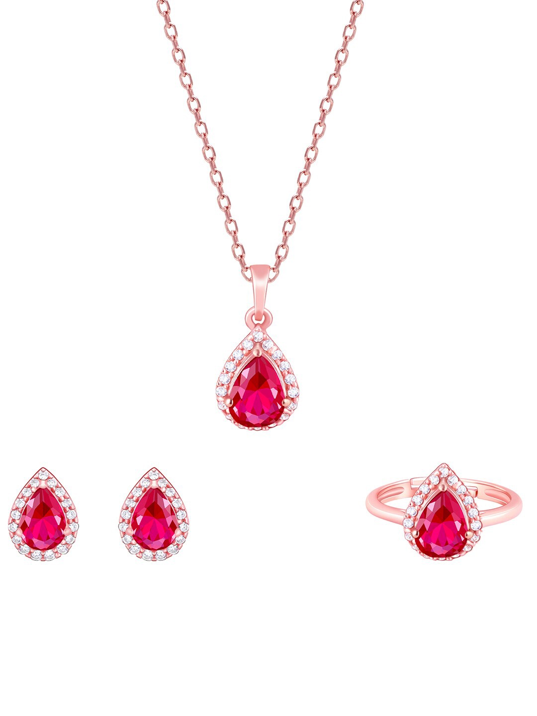 

GIVA 925 Sterling Silver Rose Gold-Plated Stone Studded Jewellery Set