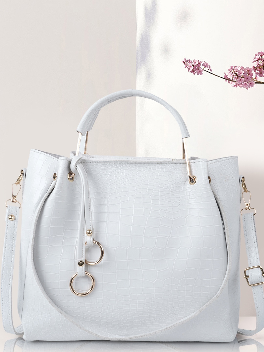

DressBerry White Textured Structured Satchel Bag