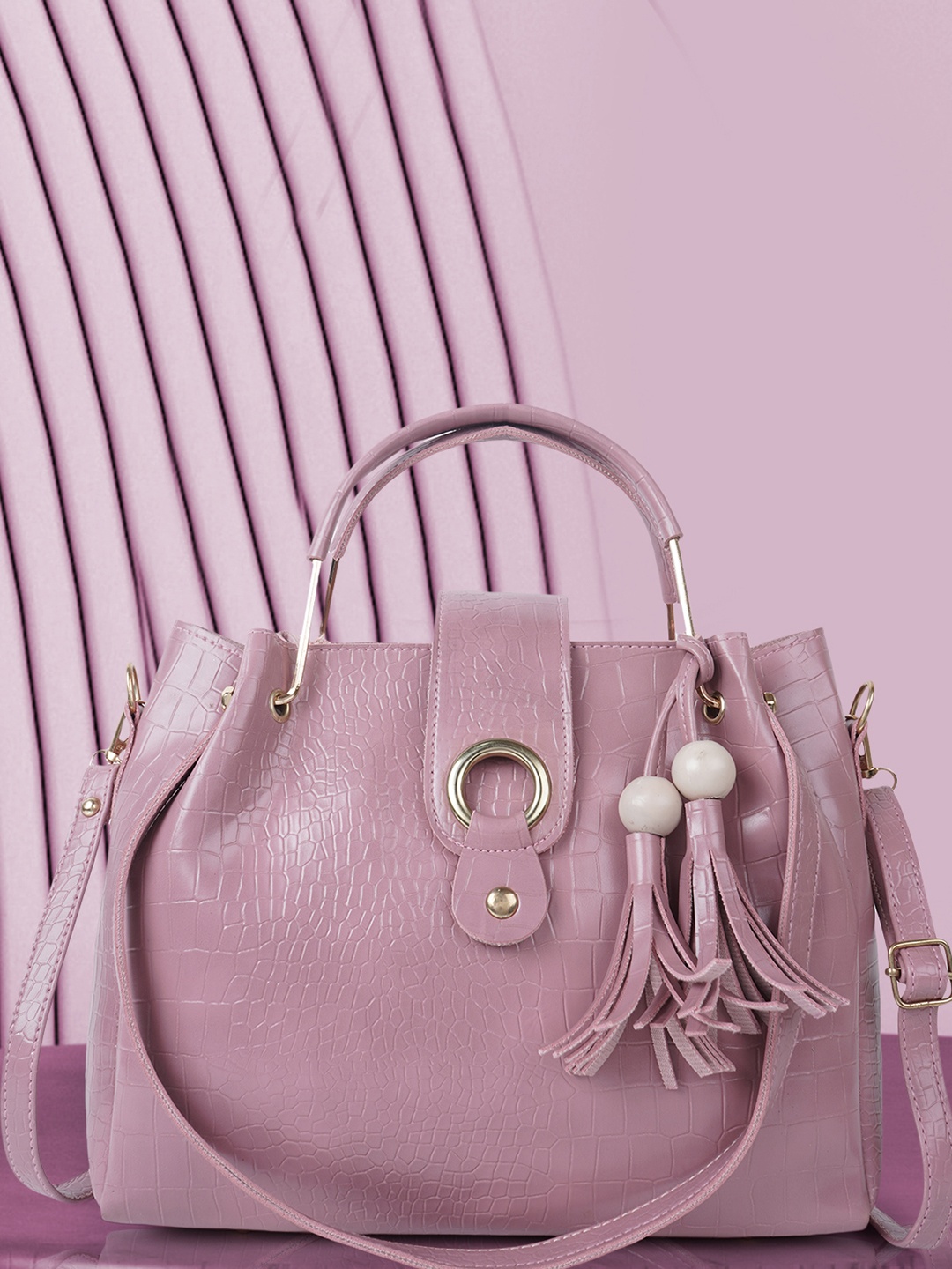 

DressBerry Pink Shopper Handheld Bag with Tasselled