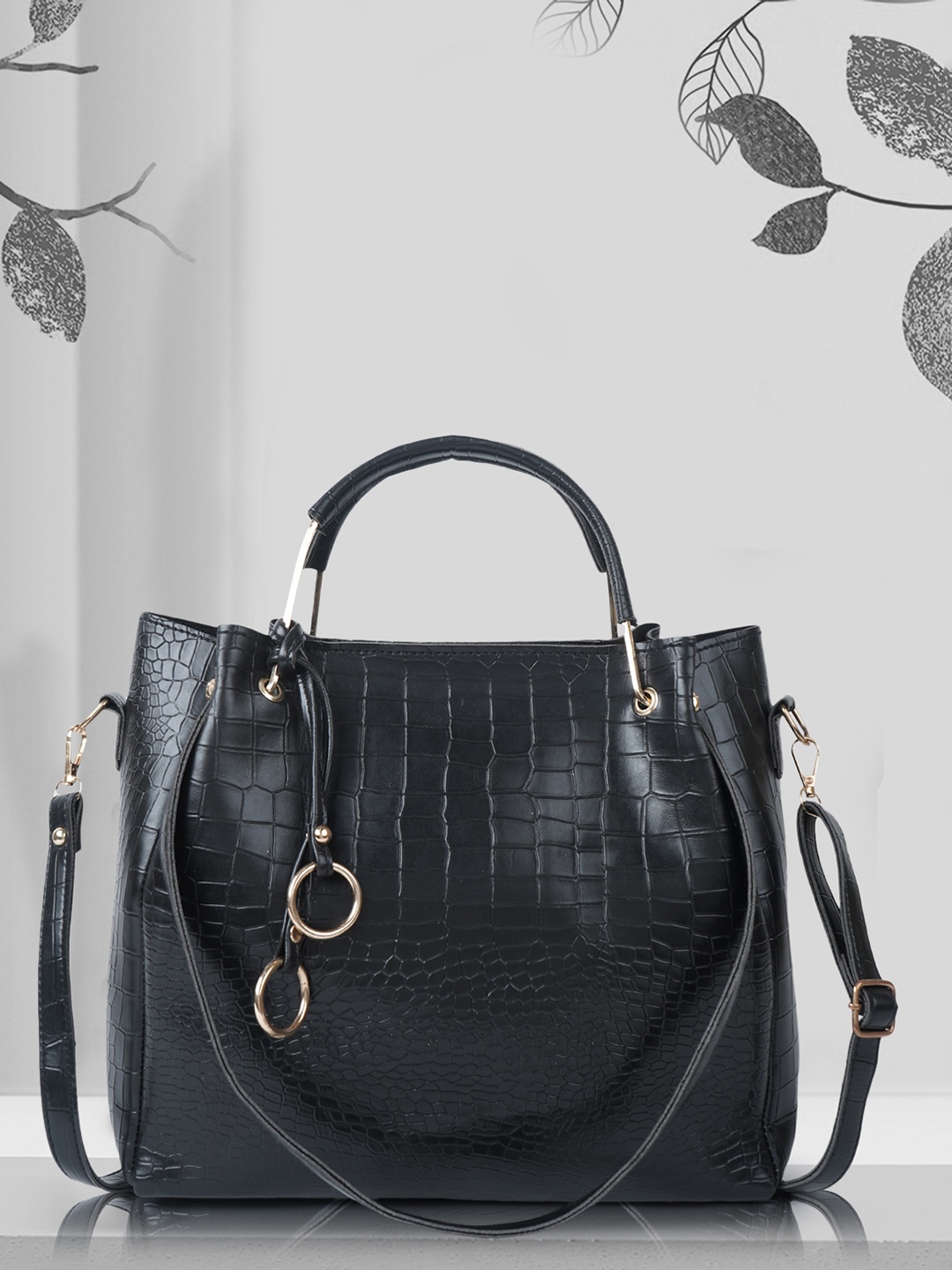 

DressBerry Black Textured Structured Handheld Bag With Tasselled