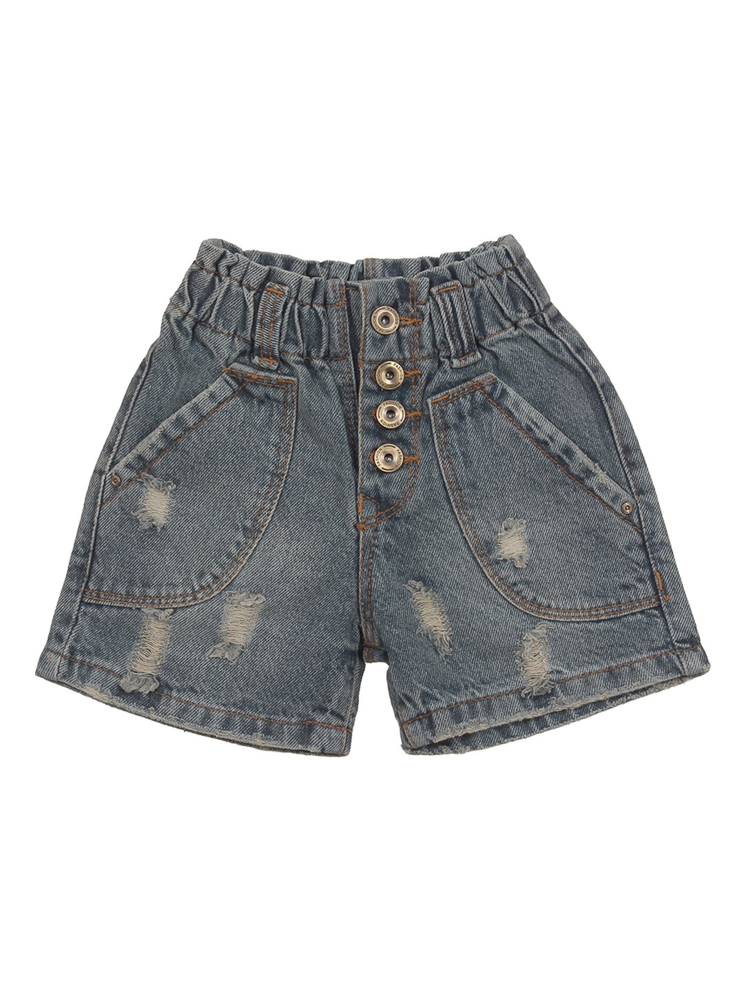 

Lil Lollipop Girls High Distressed Washed Pure Cotton Denim Shorts, Blue