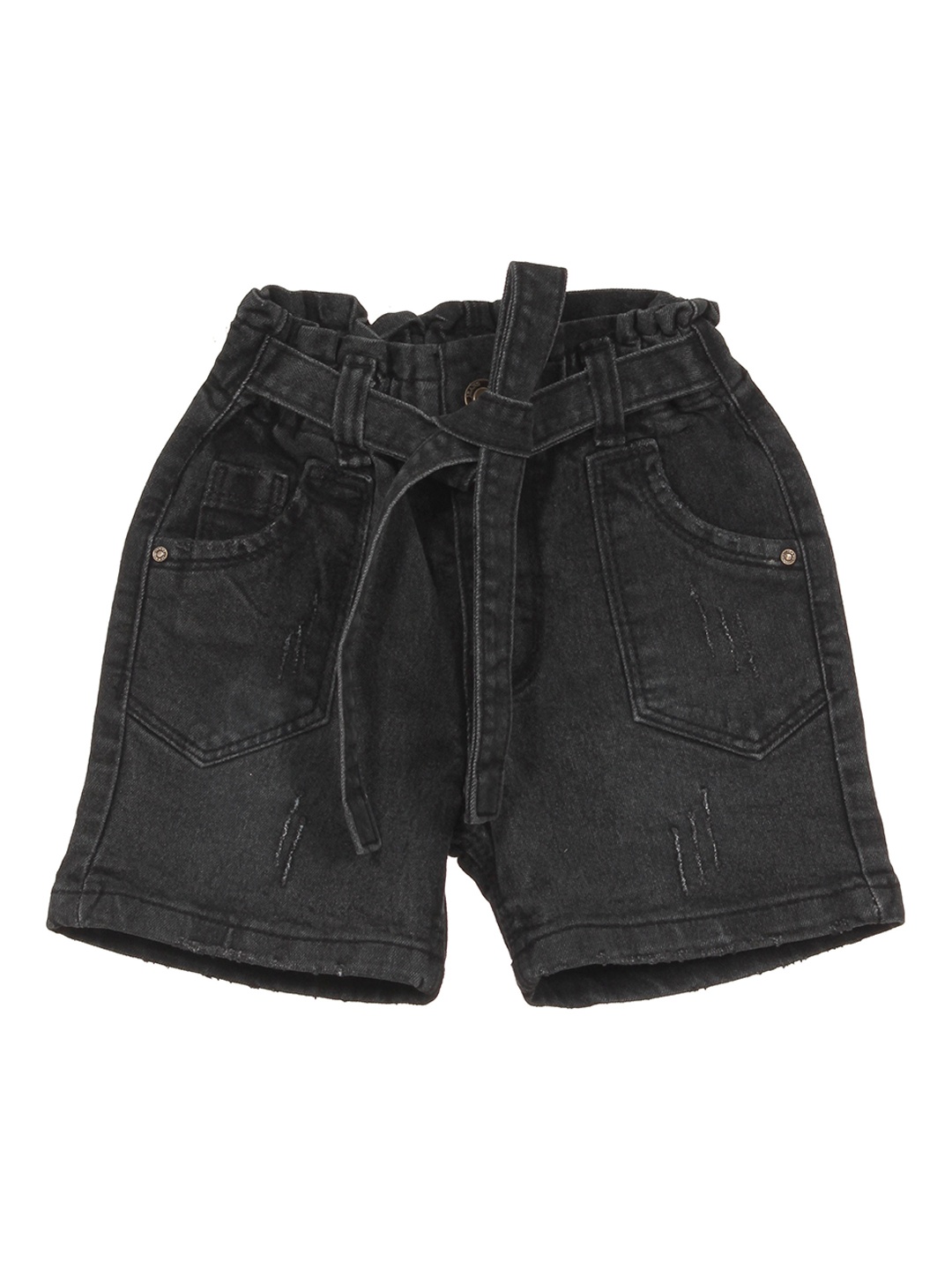 

Lil Lollipop Girls Mid-Rise Distressed Pure Cotton Denim Shorts, Black