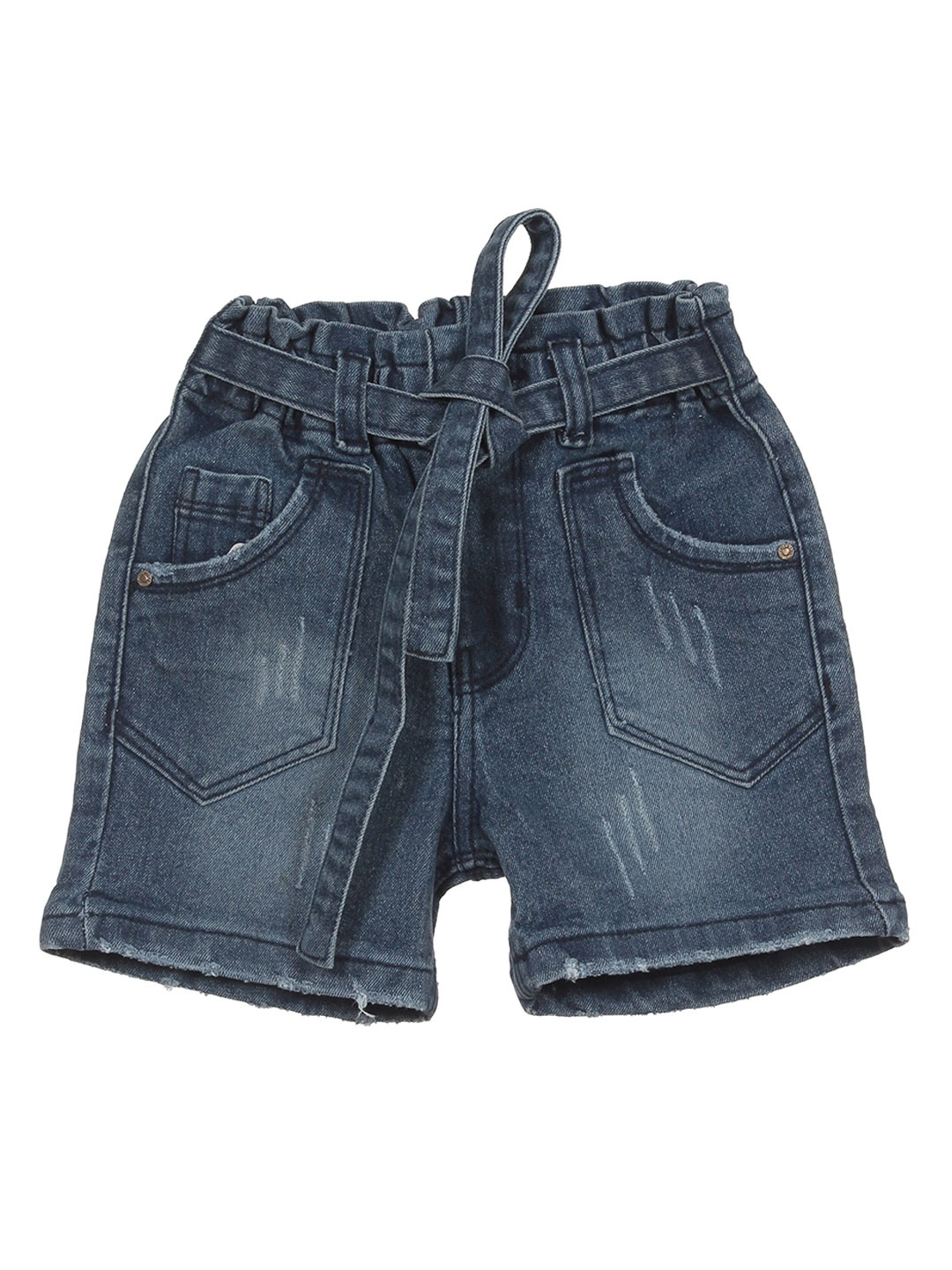 

Lil Lollipop Girls Washed Mid-Rise Distressed Pure Cotton Denim Shorts, Blue