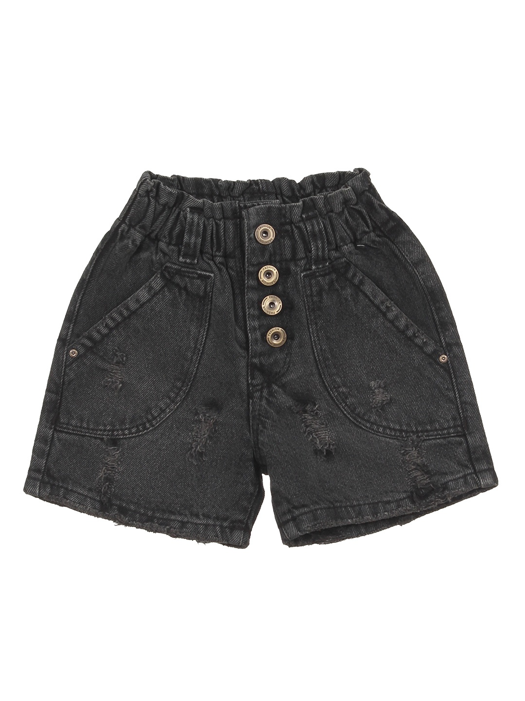 

Lil Lollipop Girls Mid-Rise Highly Distressed Pure Cotton Denim Shorts, Black