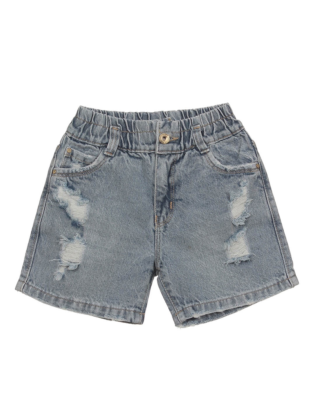 

Lil Lollipop Girls Mid-Rise Highly Distressed Pure Cotton Denim Shorts, Blue