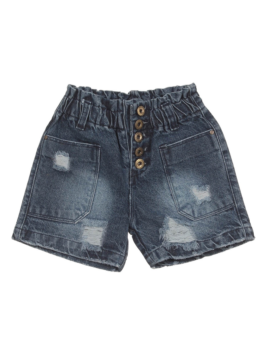 

Lil Lollipop Girls Washed Mid-Rise Highly Distressed Pure Cotton Denim Shorts, Blue