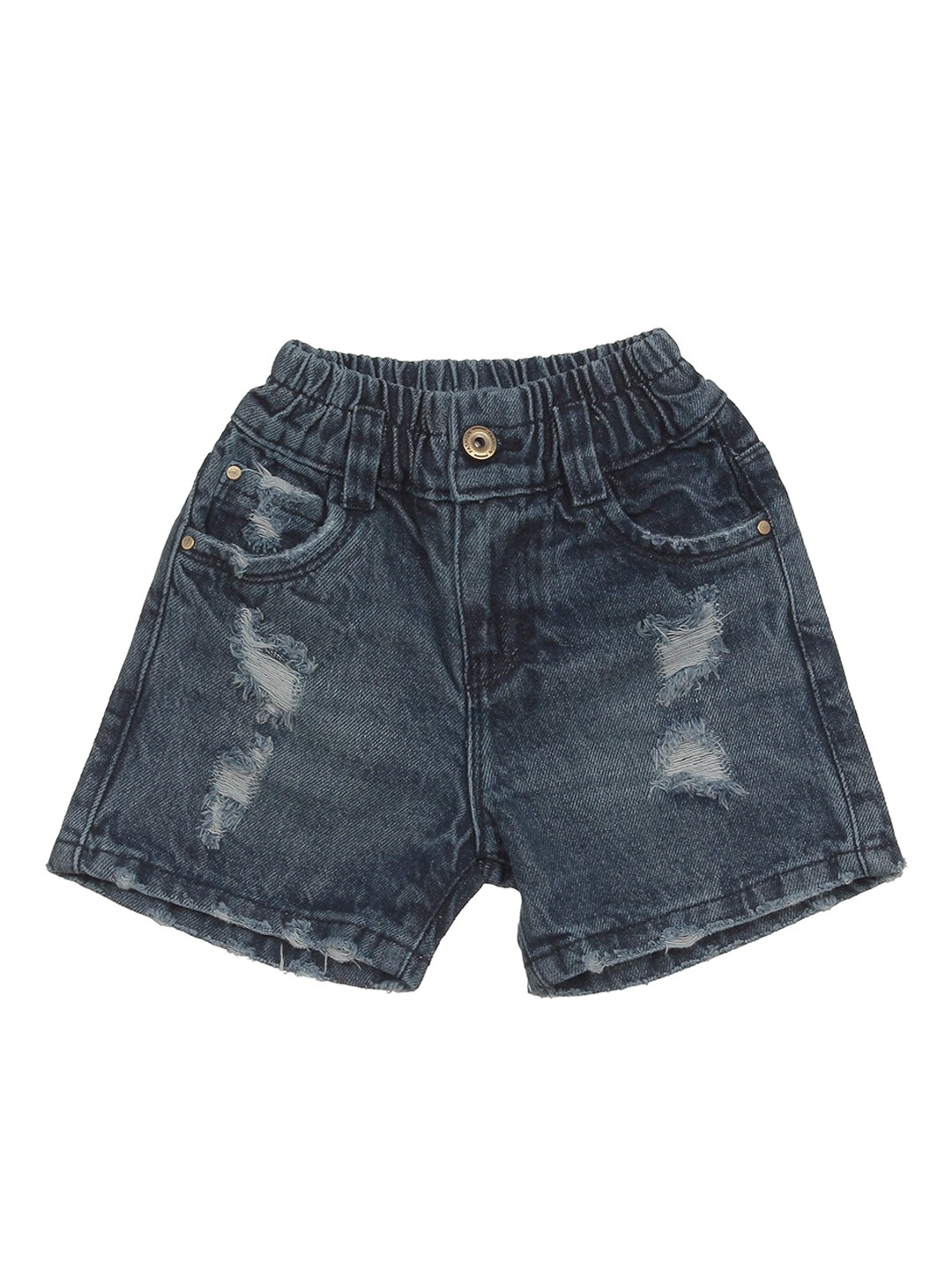 

Lil Lollipop Girls Washed Mid-Rise Highly Distressed Pure Cotton Denim Shorts, Blue