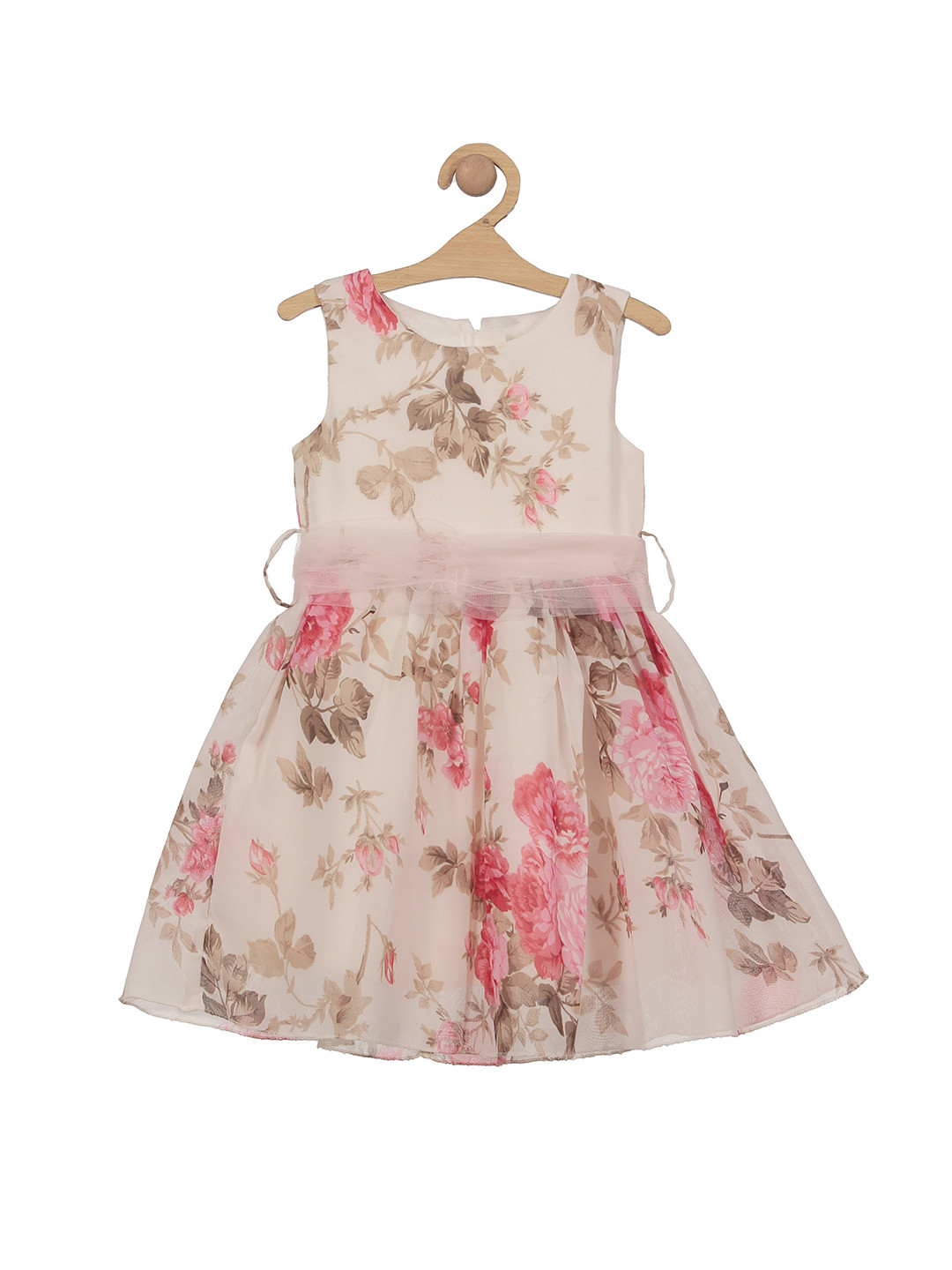 

Lil Lollipop Girls Floral Printed Fit & Flare Dress With Belt, White