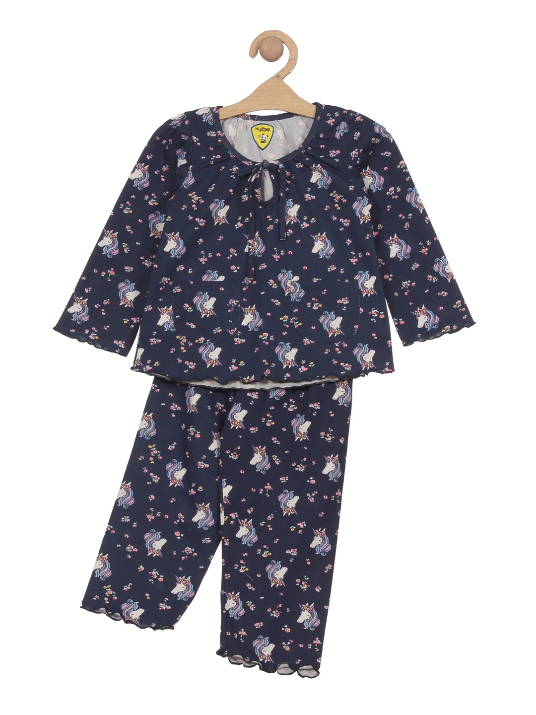 

Lil Lollipop Girls Navy Blue & White Printed Night suit