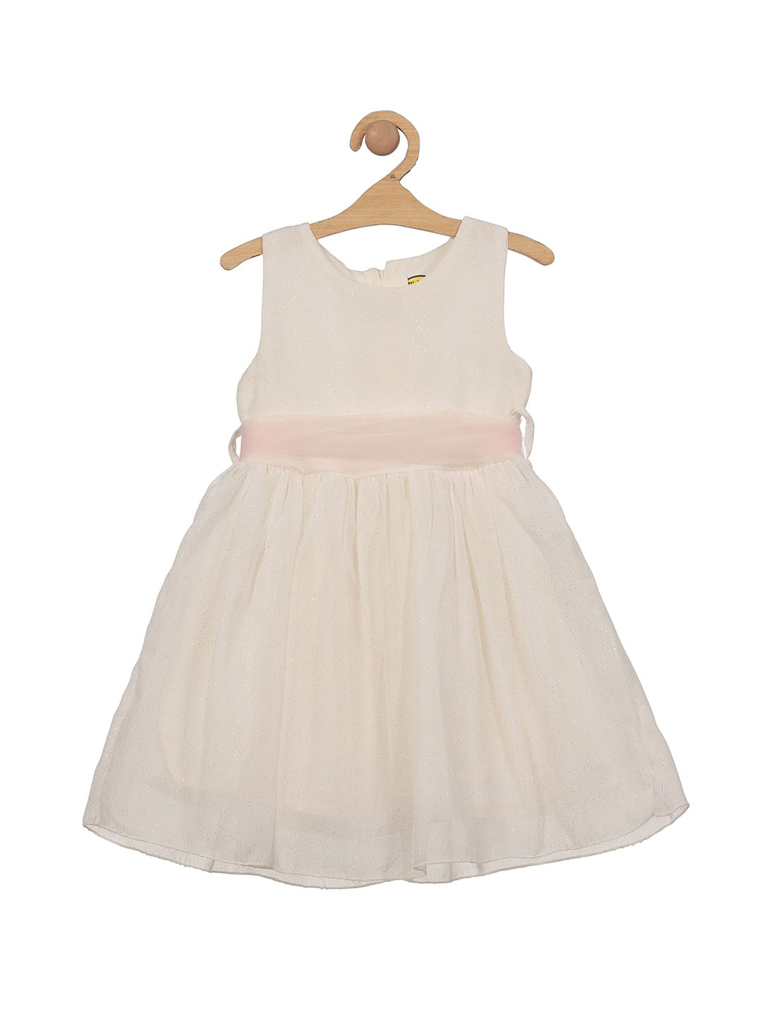 

Lil Lollipop Girls Round Neck Pure Cotton Fit & Flare Dress With Belt, White