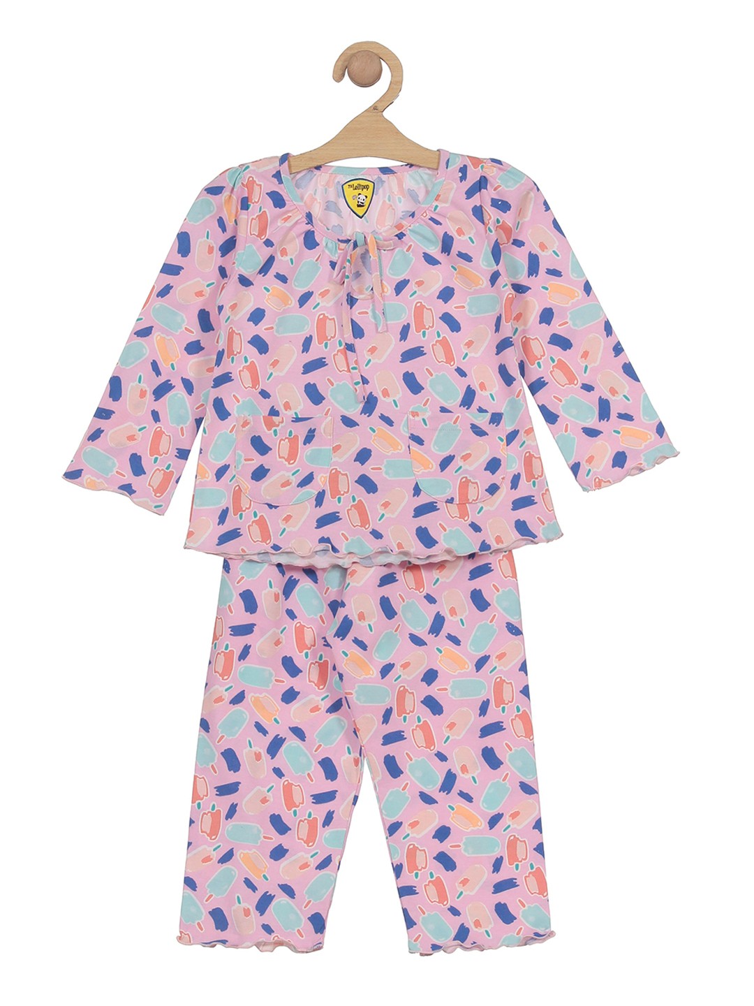 

Lil Lollipop Girls Pink & Blue Printed Night suit