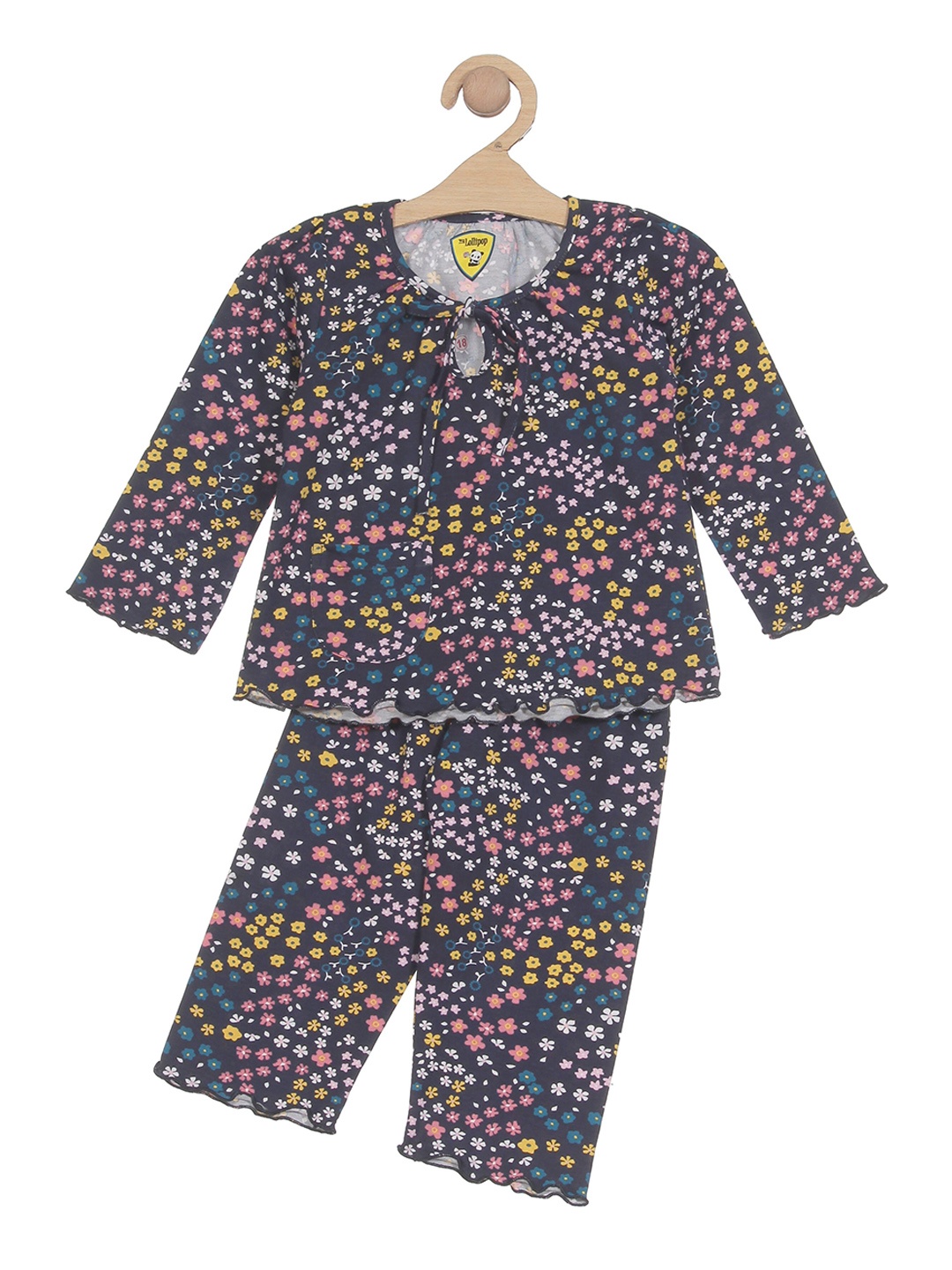 

Lil Lollipop Girls Navy Blue & Pink Printed Night suit
