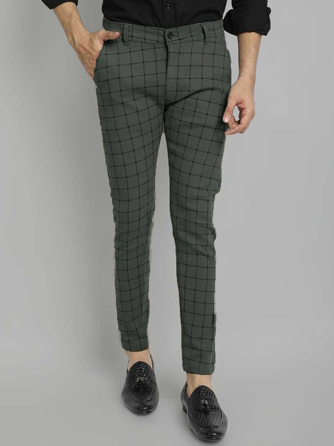 

FUBAR Men Checked Slim Fit Easy Wash Casual Trousers, Grey