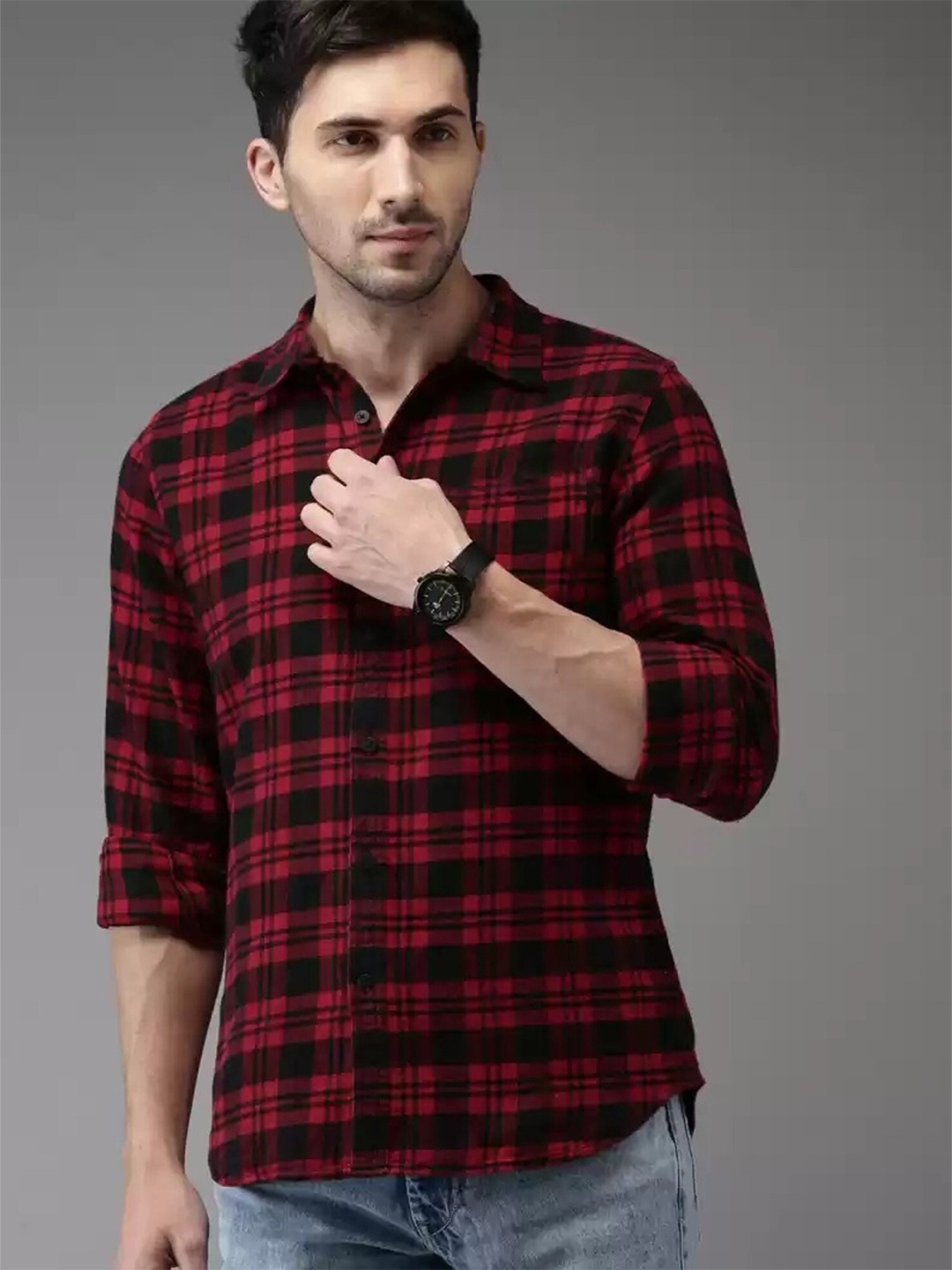 

FUBAR Slim Fit Tartan Checks Casual Shirt, Black