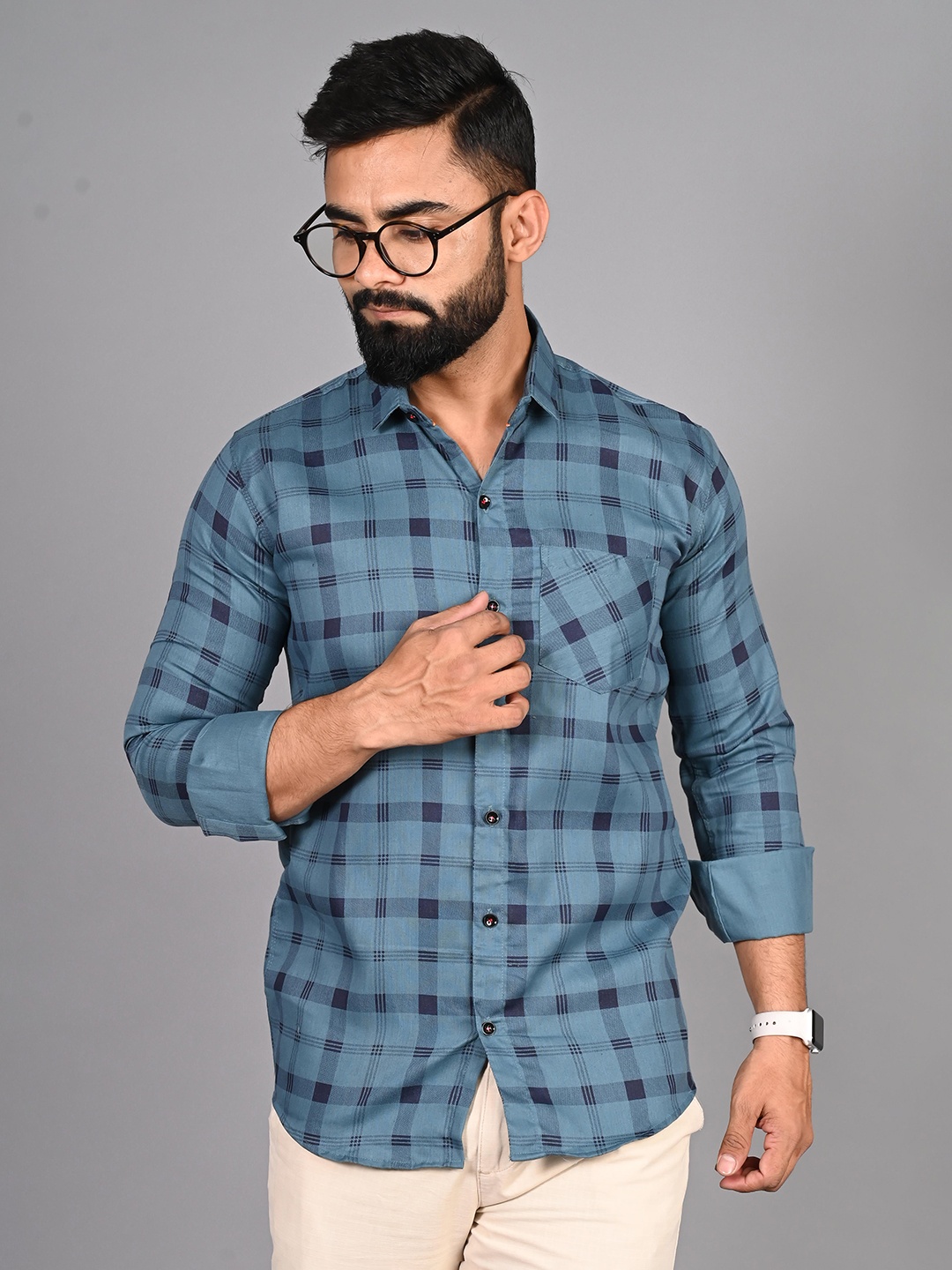 FUBAR Buffalo Checked Spread Collar Cotton Shirt