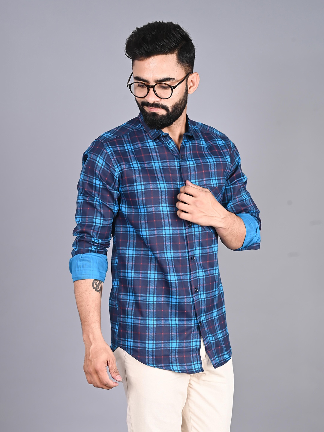 

FUBAR Men Blue Slim Fit Tartan Checks Opaque Checked Casual Shirt