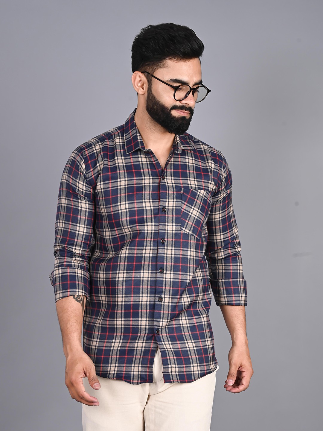 

FUBAR Slim Fit Tartan Checked Casual Shirt, Navy blue