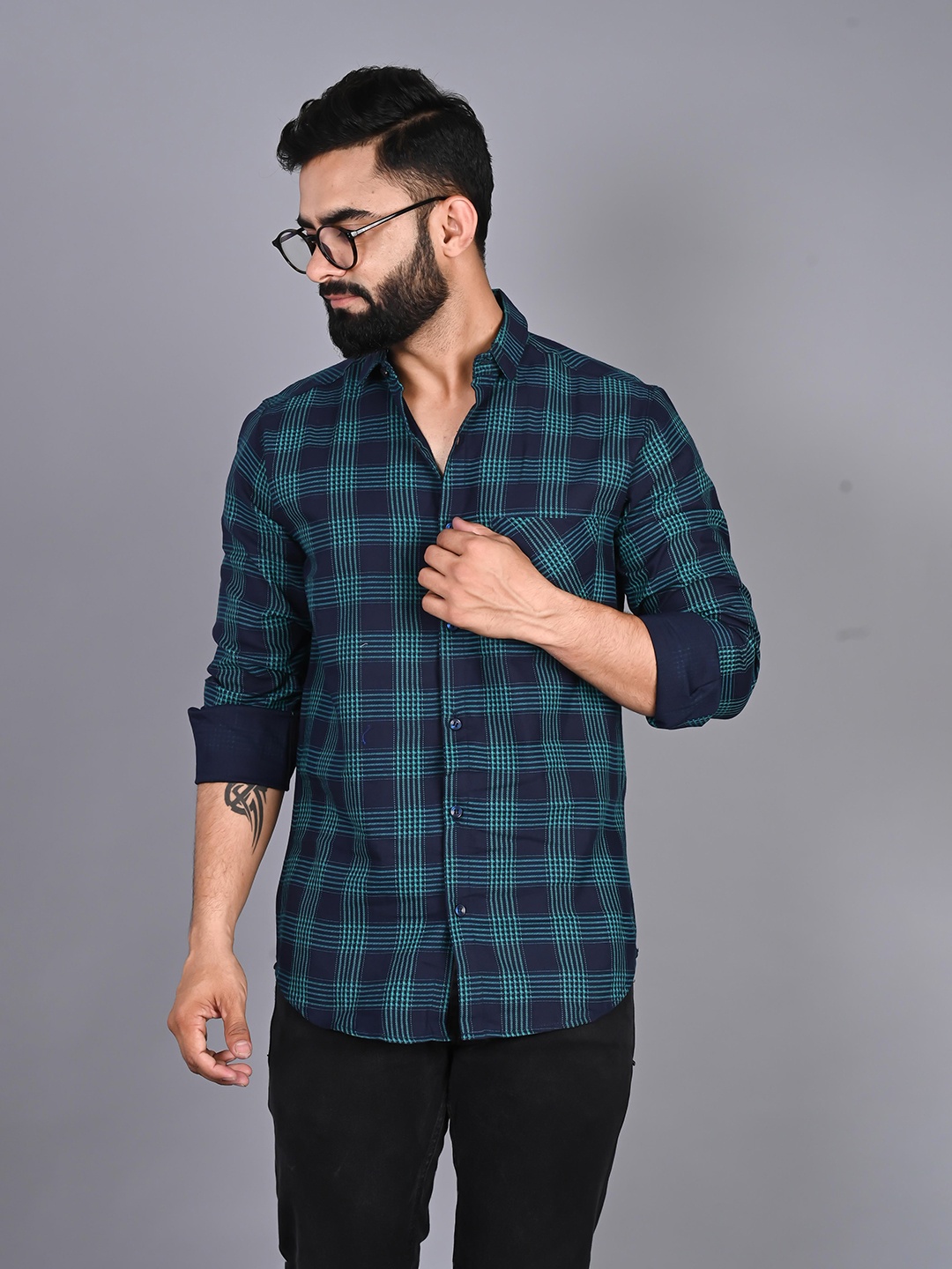 

FUBAR Slim Fit Tartan Checked Casual Shirt, Green
