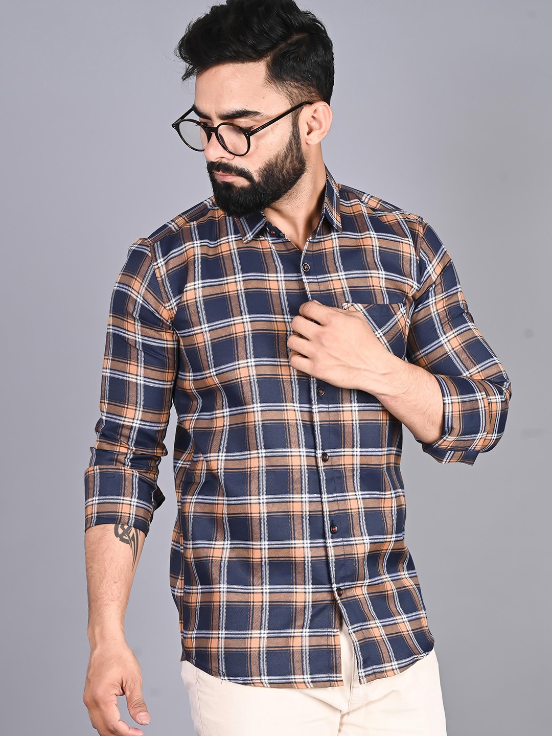 

FUBAR Men Brown Slim Fit Tartan Checks Opaque Checked Casual Shirt