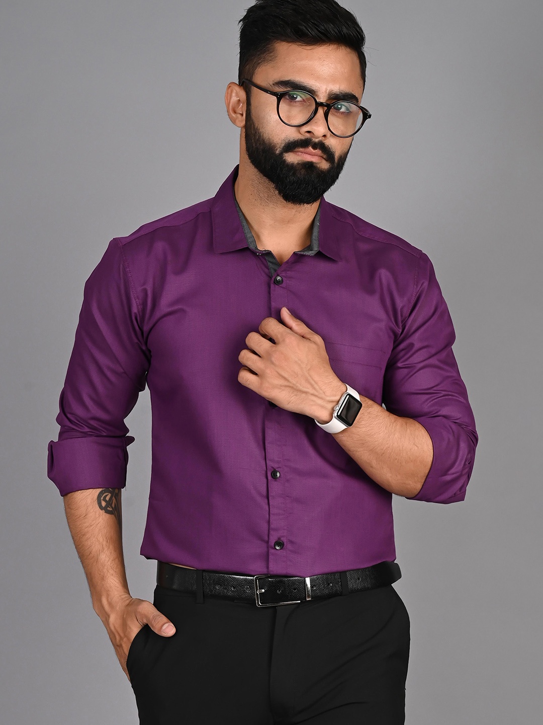

FUBAR Slim Fit Spread Collar Formal Shirt, Purple