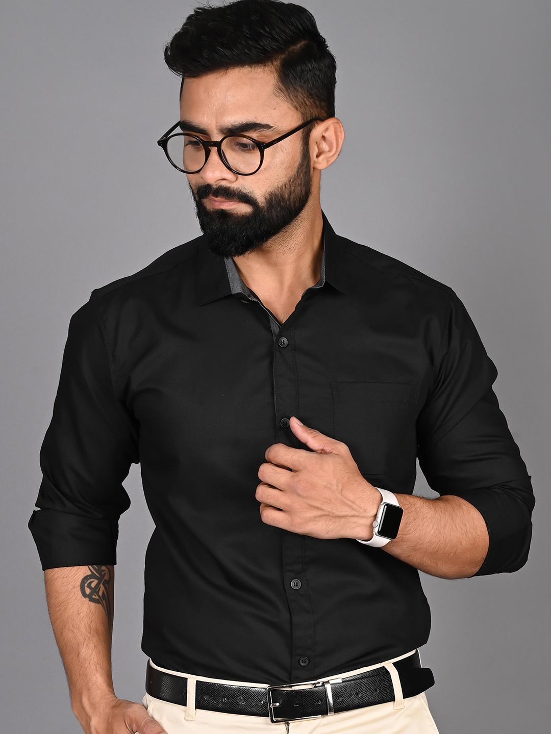 

FUBAR Slim Fit Spread Collar Formal Shirt, Black