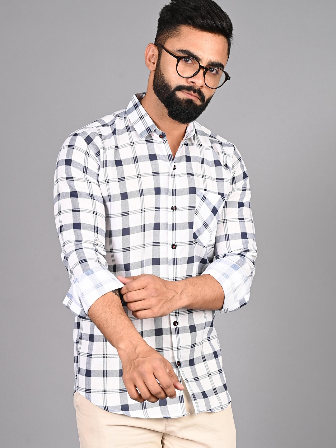 

FUBAR Slim Fit Tartan Checked Casual Shirt, White