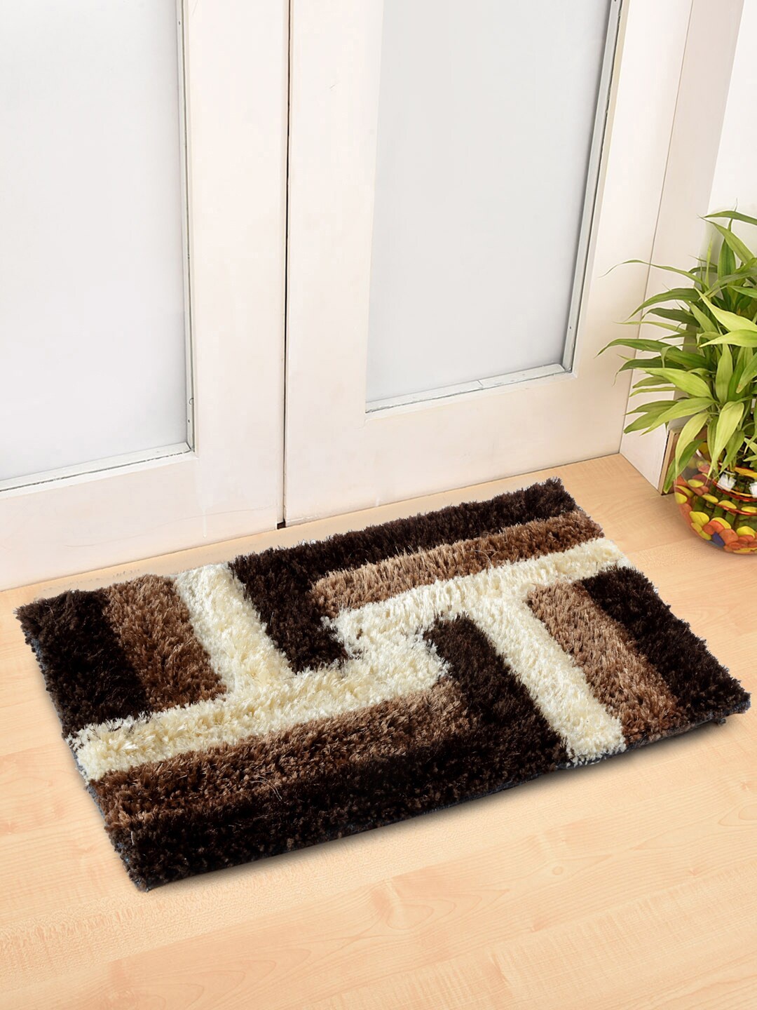 

FABINALIV Brown & Black Geometric Patterned Anti-Skid Door Mat