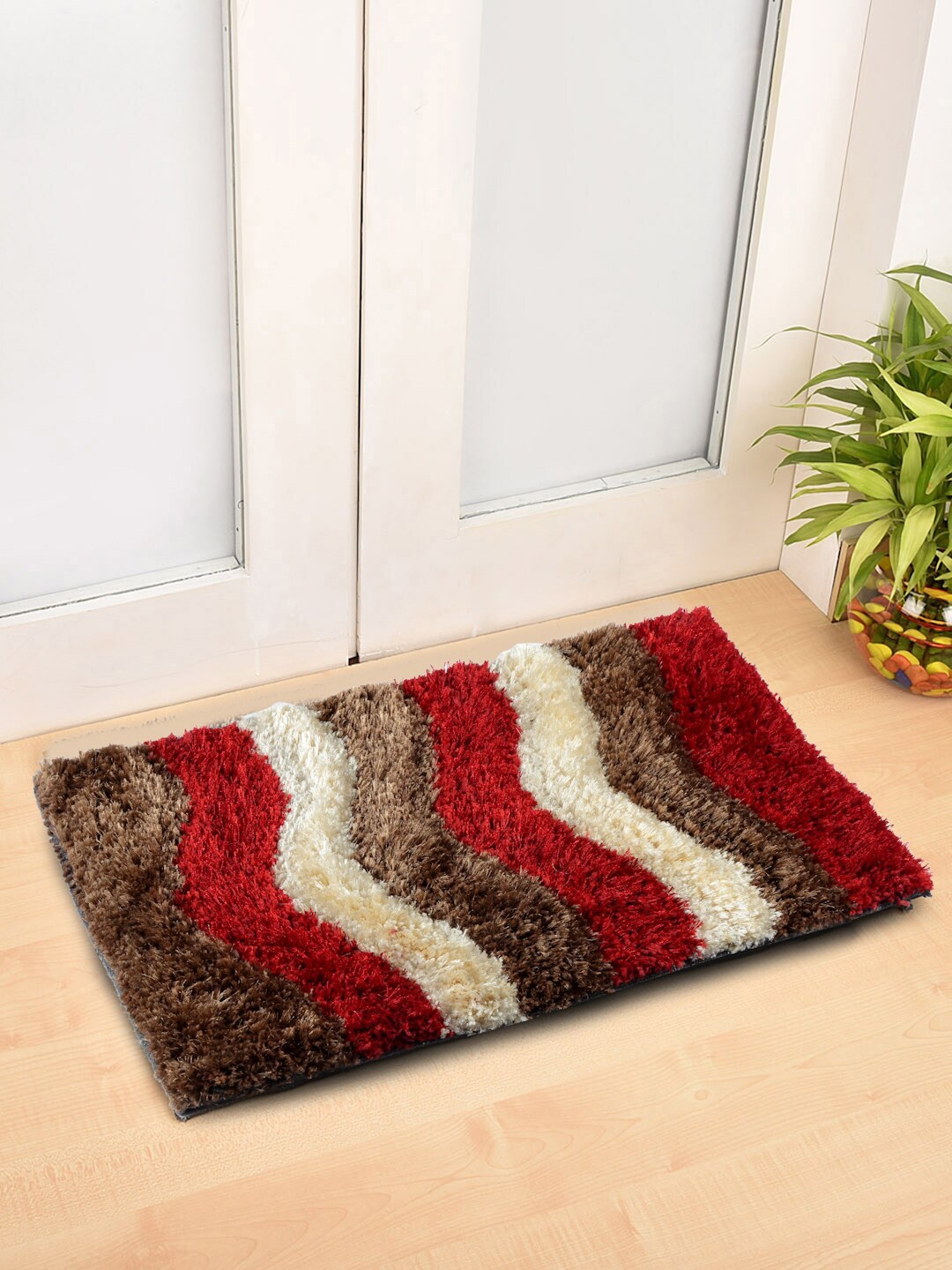 

FABINALIV Red & Brown Abstract Rectangular Shaped Anti-Skid Doormat