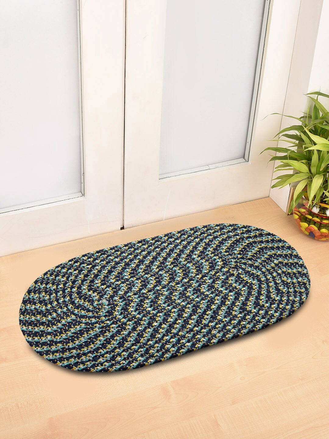 

FABINALIV Black & Green Abstract Fade Resistant Anti Skid Doormat, Multi