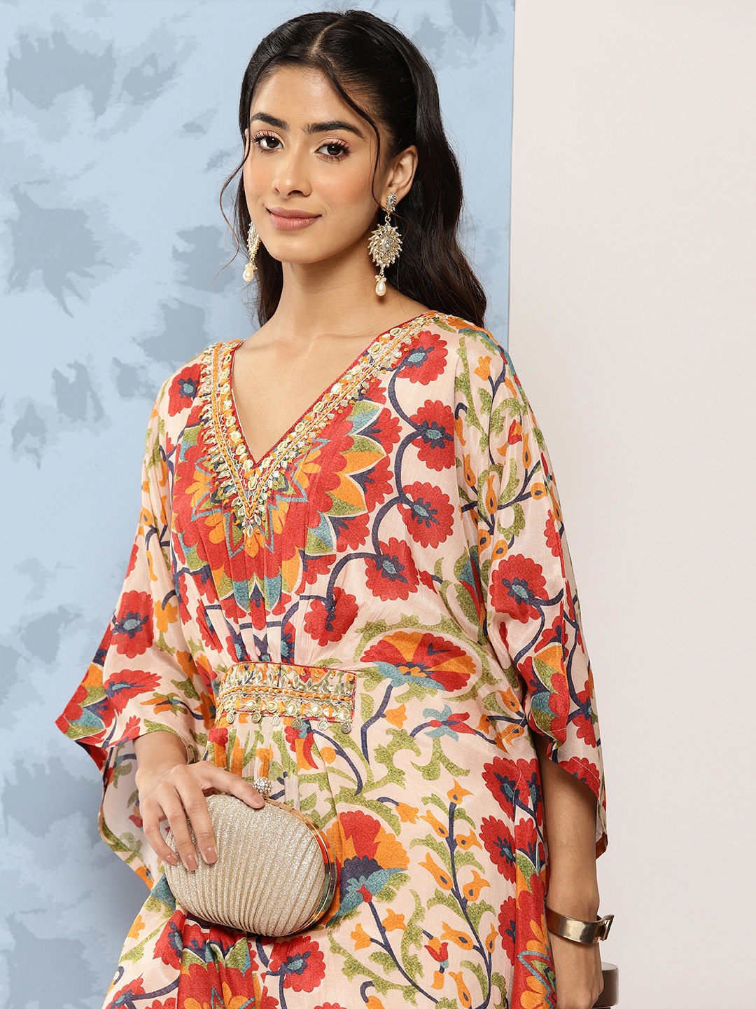 

ZOLA Women Floral Printed Flared Sleeves Kaftan Kurta, Multi