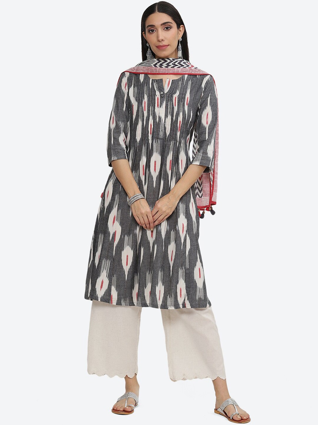 

Biba Abstract Printed A-Line Kurta with Palazzos & Dupatta, Grey