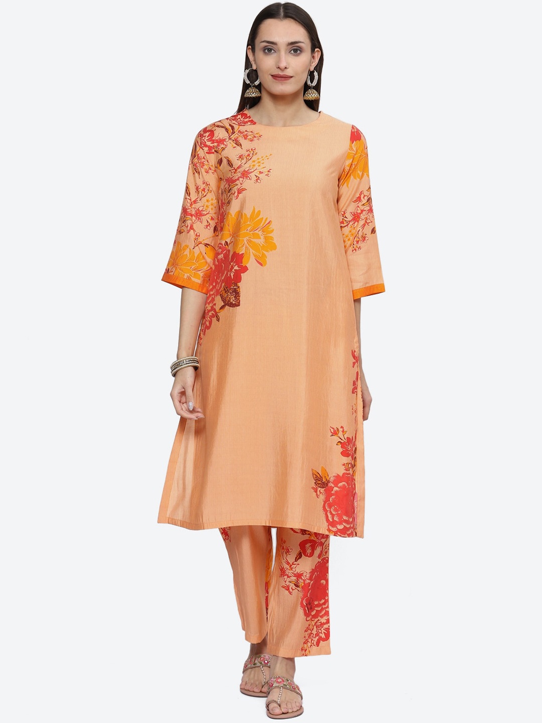 

Biba Floral Printed A-Line Kurta with Palazzos, Orange