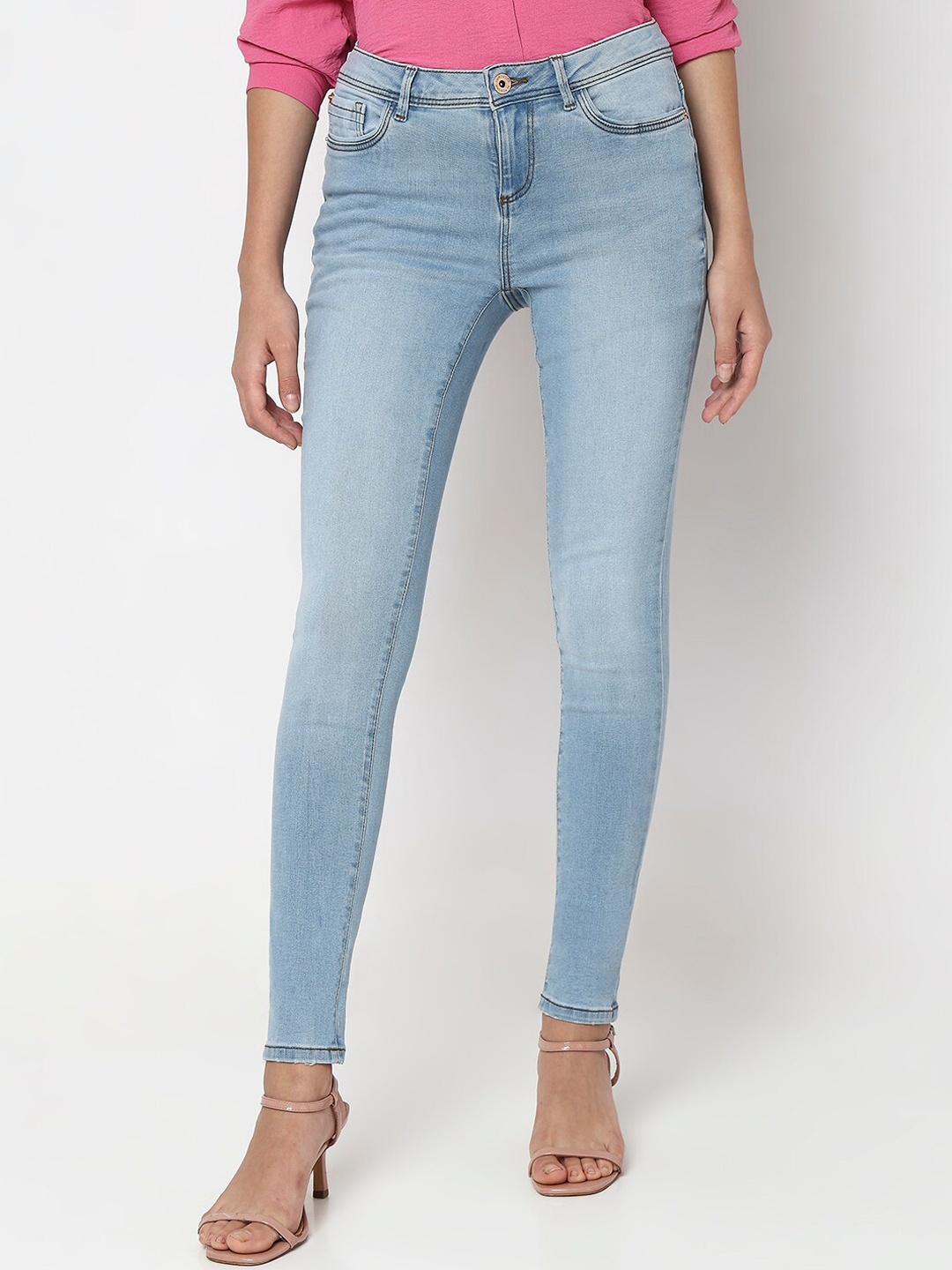 

Vero Moda Women Skinny Fit High-Rise Light Fade Stretchable Jeans, Blue