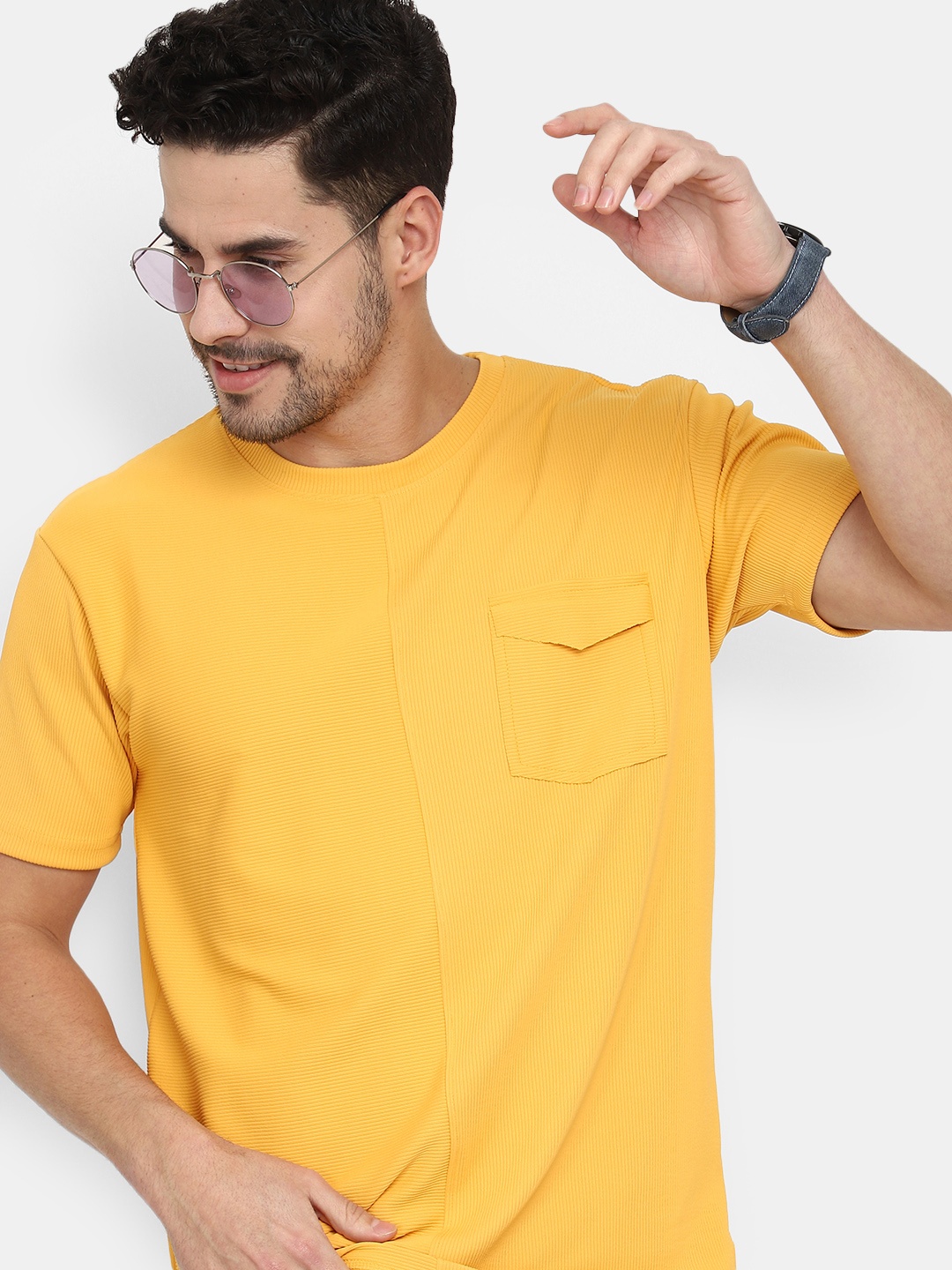 

V-Mart Round Neck Short Sleeves Cotton T-shirt, Yellow