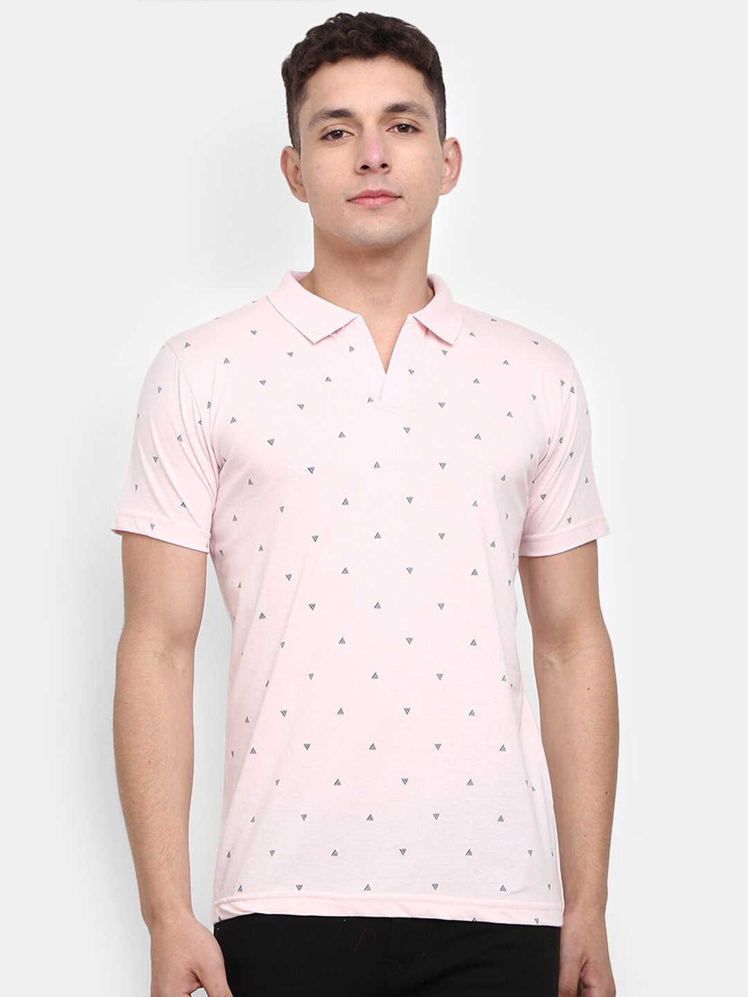 

V-Mart Conversational Printed Polo Collar Slim Fit Cotton T-shirt, Pink
