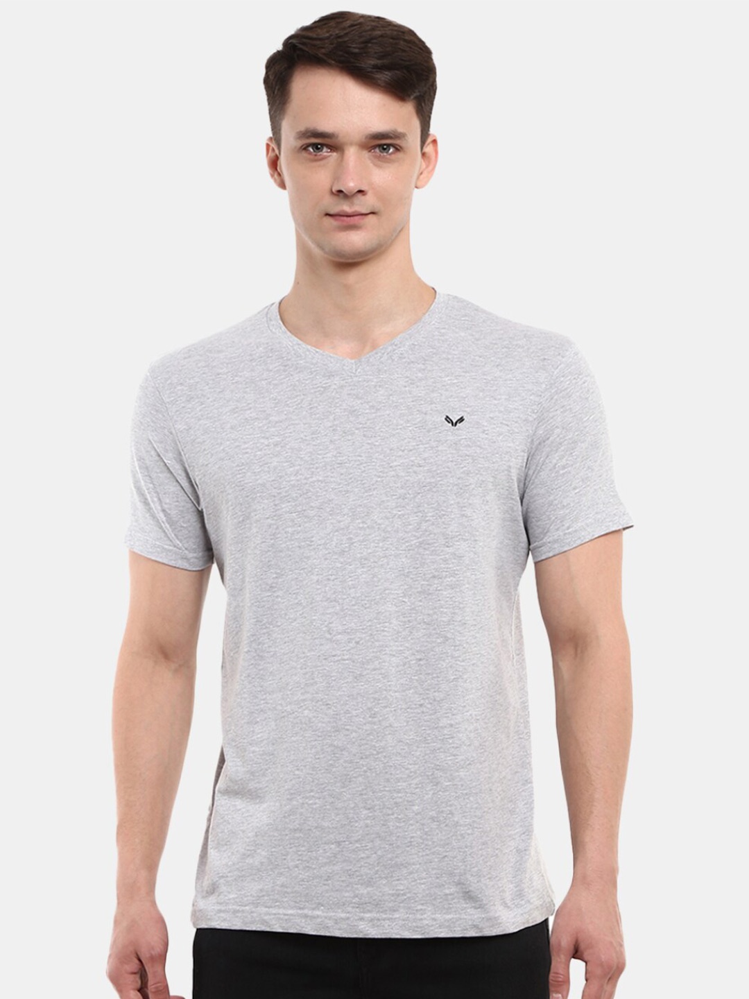 

V-Mart V-Neck Casual Cotton T-shirt, Grey melange