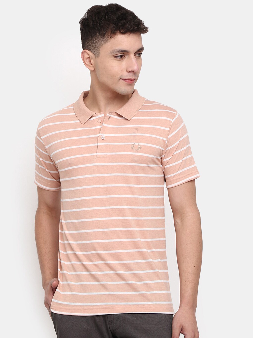 

V-Mart Striped Polo Collar Slim Fit Cotton T-shirt, Pink