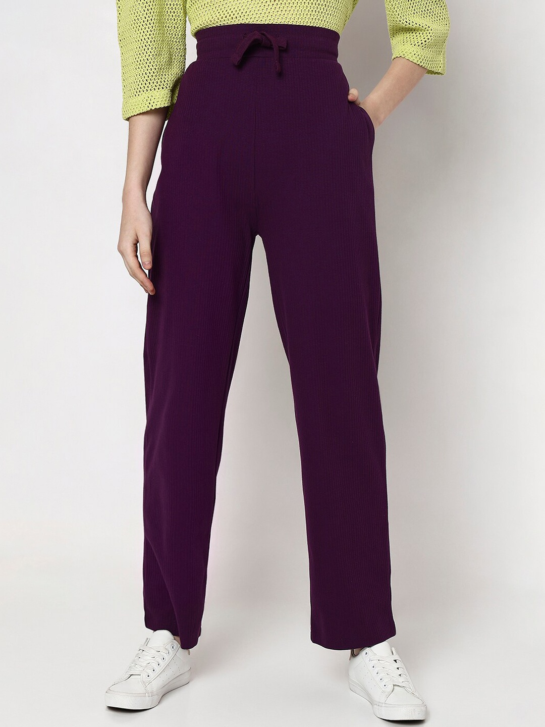 

Vero Moda Women Straight Fit High-Rise Cotton Trousers, Purple