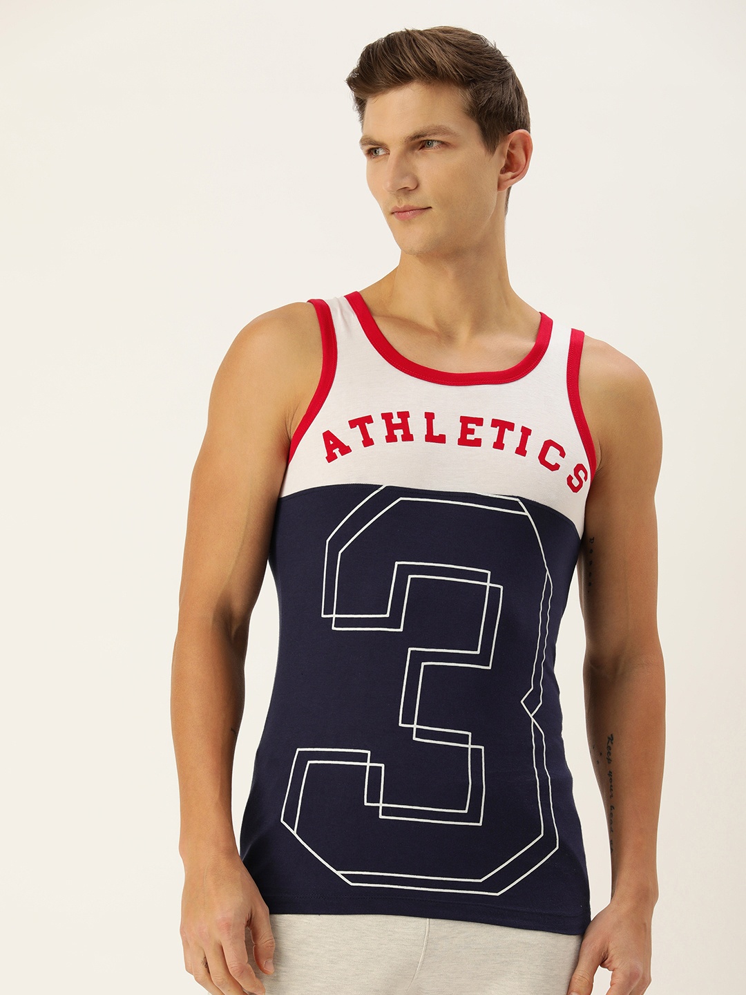 

Chromozome Colourblocked & Varsity Printed Sleeveless Cotton Innerwear Vests 8902733627115, Navy blue