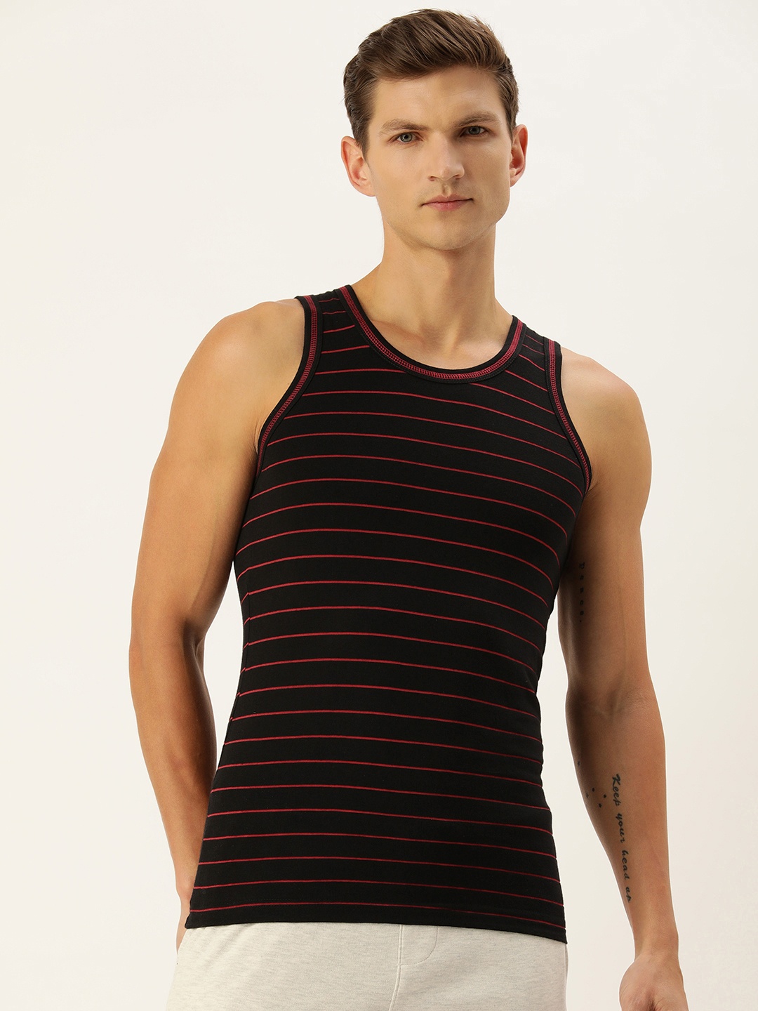 

Chromozome Striped Sleeveless Innerwear Vests 8902733626835, Black
